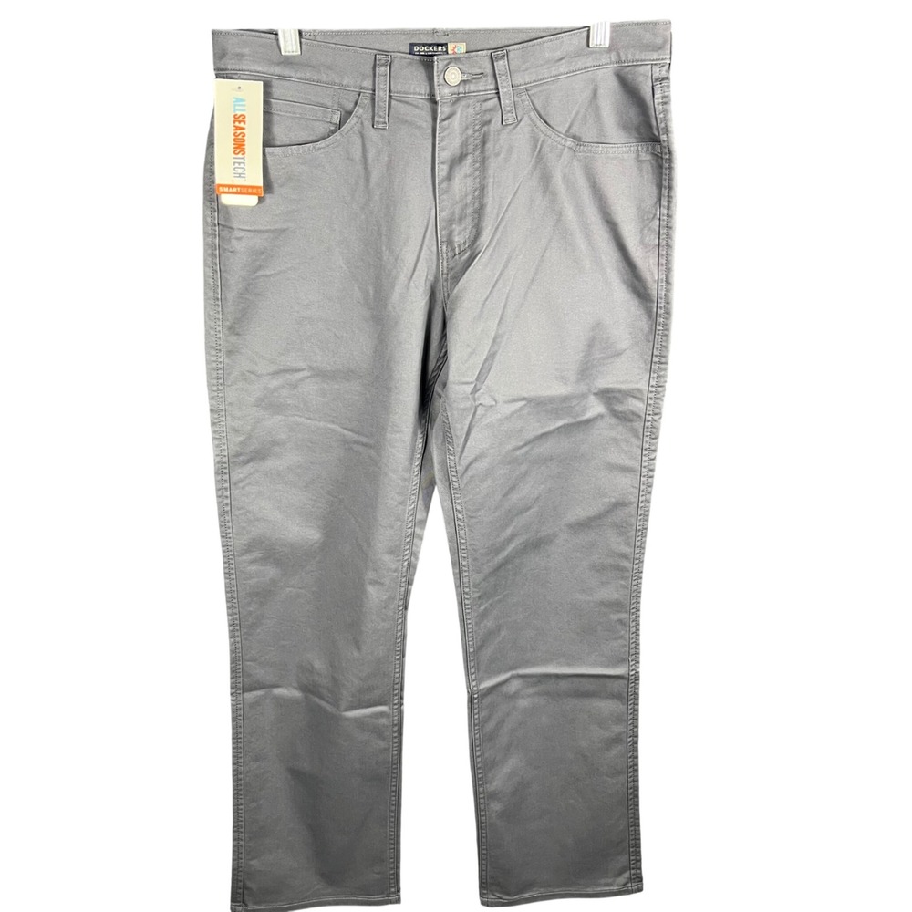 Dockers Jean Cut Pants Mens 32x30 Grey Straight Fit All Seasons Tech NEW